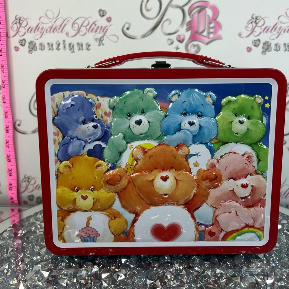 Care bear Tin Lunchbox with Colorful Bear Designs - Red, Teal, and Yellow